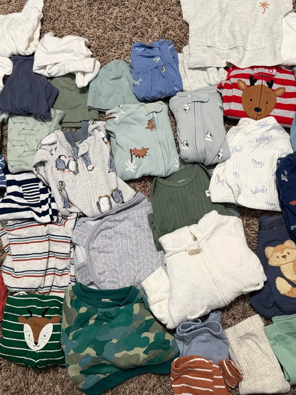 Carter's Mixed Green, Blue, Gray, White, Red & Navy Baby One-Piece Bundle